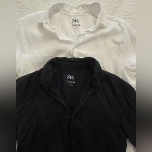 Zara men 100% linen shirts Sz L white navy